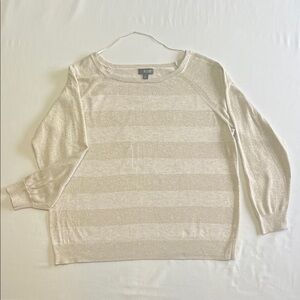 a.n.a Women's Cream Metallic sparkle/Beige Stripe Scoop Neck Sweater